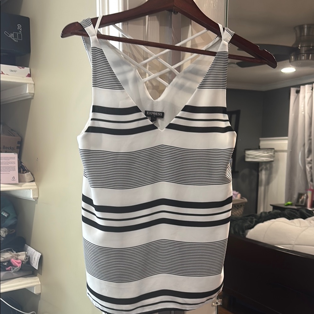 Express Black and White Striped Women's Top